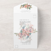 ターコイズピンク花模様ゲストアドレ結婚ス オールインワン招待状 (外側)