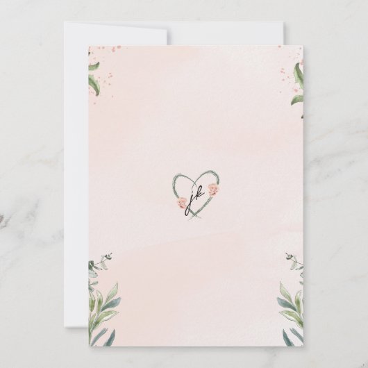 ターコイズピンク エレガント フラワー ウォーターカラー インビテーション (裏面)