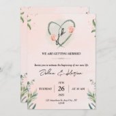 ターコイズピンク エレガント フラワー ウォーターカラー インビテーション (正面/裏面)