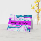 ターコイズピンク タイダイ スワール ハッピーバースデー カード (黄色い花)