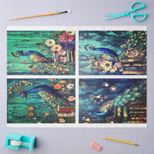 ターコイズピーコックコラージバイエルジーレーン 薄葉紙 (クラフト)