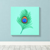 ターコイズピーコックフェザーオンライトアクア キャンバスプリント (インサイチュ (ウッドフロア))