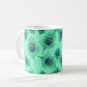 ターコイズピーコックフェザーオンライトアクア コーヒーマグカップ (正面左)