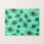 ターコイズピーコックフェザーオンライトアクア ジグソーパズル (横)