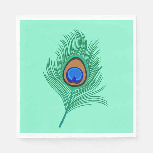 ターコイズピーコックフェザーオンライトアクア スタンダードランチョンナプキン (正面)