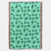 ターコイズピーコックフェザーオンライトアクア スローブランケット (正面縦)