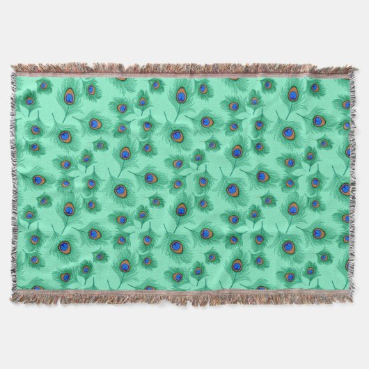ターコイズピーコックフェザーオンライトアクア スローブランケット (正面)