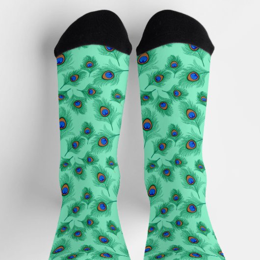 ターコイズピーコックフェザーオンライトアクア ソックス (上部)