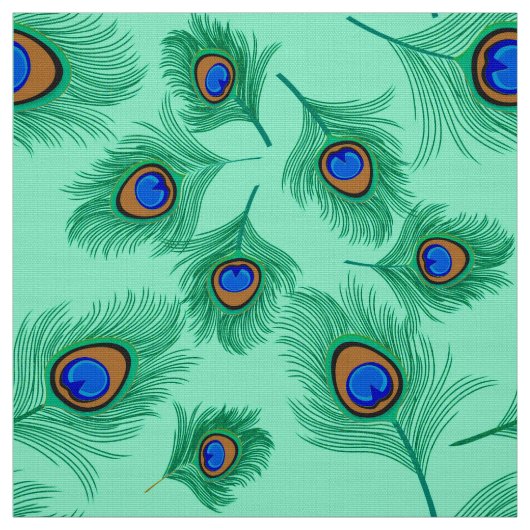 ターコイズピーコックフェザーオンライトアクア ファブリック (見本)