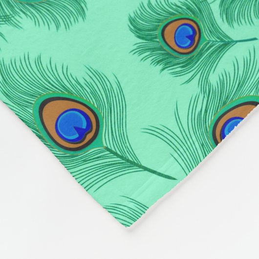 ターコイズピーコックフェザーオンライトアクア フリースブランケット (角)