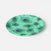 ターコイズピーコックフェザーオンライトアクア ペーパープレート (アングル)