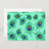 ターコイズピーコックフェザーズオンライトアクア ポストカード (正面/裏面)