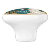 ターコイズピーコック金ゴールドブランチホワイトフラワーズ セラミックノブ (側面)