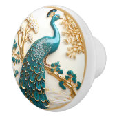 ターコイズピーコック金ゴールドブランチホワイトフラワーズ セラミックノブ (右)