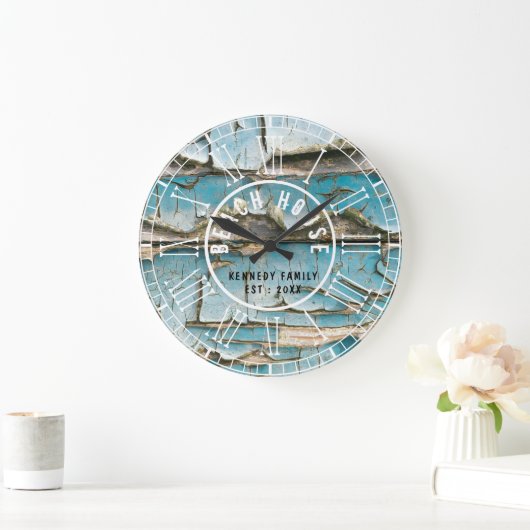 ターコイズピーリングウッドビーチハウスローマ数字 ラージ壁時計 (ホーム)