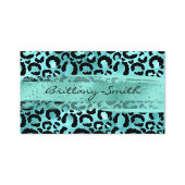 ターコイズフェイクティール(緑がかった色)ホイルレオパードアクアブラシストローク 名刺