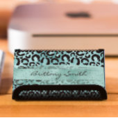 ターコイズフェイクティール(緑がかった色)ホイルレオパードアクアブラシストローク 名刺