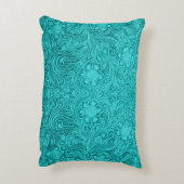 ターコイズフェイクレザーパターン – エンボスフローラ アクセントクッション (裏面(縦))