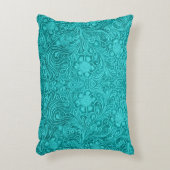 ターコイズフェイクレザーパターン – エンボスフローラ アクセントクッション (正面(垂直))