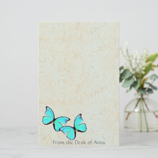 ターコイズフェイク蝶手作り紙文具 便箋 (スタンド正面)