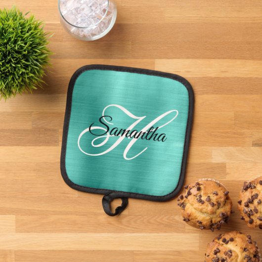 ターコイズフォイルファンシーモノグラム 鍋敷き (トップダウン)