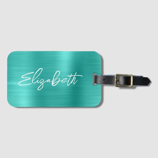 ターコイズフォイルモダンブラシスクリプト名 ラゲッジタグ (正面横)