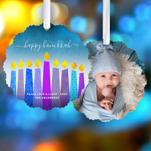 ターコイズフォトハヌカー（ユダヤ教）メノラーキャンドルモダン オーナメントカード