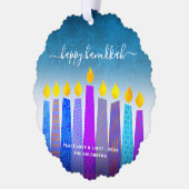 ターコイズフォトハヌカー（ユダヤ教）メノラーキャンドルモダン オーナメントカード (左)