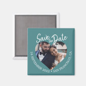 ターコイズフォト モダンスクリプト Save the Date マグネット (正面/裏面)