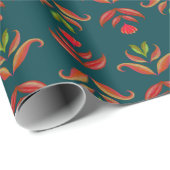 ターコイズフォークアートフローラコージー&クリスマ素朴ス ラッピングペーパー (ロールコーナー)
