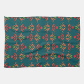 ターコイズフォークアートフローラプリントコージー素朴秋 キッチンタオル (横)