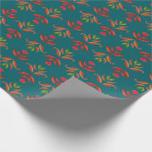 ターコイズフォークアートフローラプリントコージー素朴秋 ラッピングペーパー (角)
