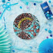 ターコイズフラクタルスターブラストおめでとう ペーパープレート (パーティー)