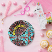 ターコイズフラクタルスターブラストおめでとう ペーパープレート (パーティー)