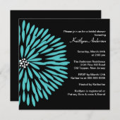 ターコイズフラワーオンブラックブライダルシャワー招待 招待状 (正面/裏面)
