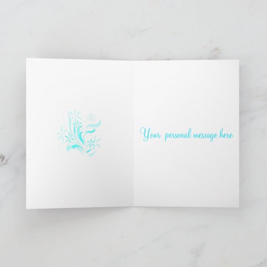 ターコイズフラワーズ&スワールグリーティングカード カード (内部)