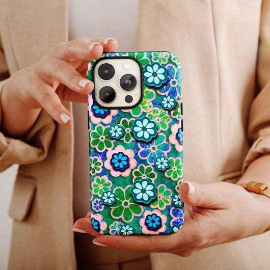 ターコイズフラワーヒッピーiPhone | Hippie iPhone 13 Case-Mate iPhoneケース