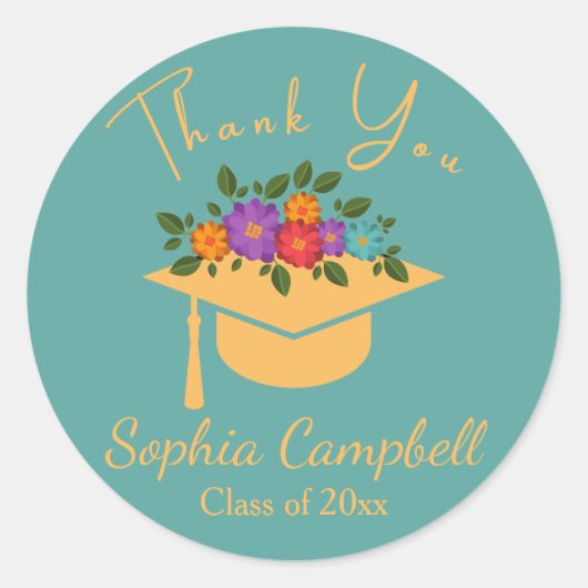 ターコイズフローラのクラシック卒業ラウンドシール ラウンドシール (正面)