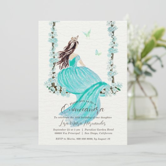 ターコイズフローラウォーターカラーキンセアニラ招待状 招待状 (スタンド正面)