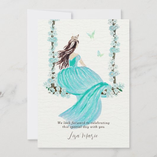 ターコイズフローラウォーターカラーキンセアニラ招待状 招待状 (裏面)