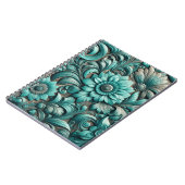 ターコイズフローラツールパターンターコイズティール（緑がかった色） ノートブック (左側)