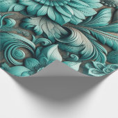 ターコイズフローラツールパターンターコイズティール（緑がかった色） ラッピングペーパー (角)