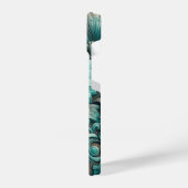 ターコイズフローラツールパターンターコイズティール(緑がかった色) iPhoneケース (左側面)