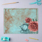 ターコイズフローラティーポットデクページ 薄葉紙 (クラフト)