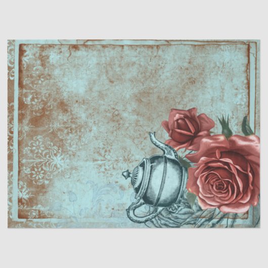 ターコイズフローラティーポットデクページ 薄葉紙 (正面)