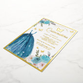 ターコイズフローラドレスバタフライキンセアニェラ金ゴールド 箔招待状 (回転した状態)