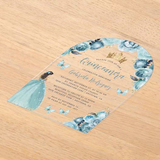 ターコイズフローラバラウォーターカラーキンセアニラ アクリル招待状 (レイダウン)