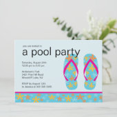 ターコイズフローラビーチサンダルプールパーティの招待状 招待状 (スタンド正面)