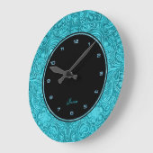 ターコイズフローラフェイクレザーエンボスルック ラージ壁時計 (傾斜)