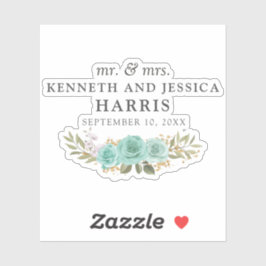 ターコイズフローラブルーバラ名結婚と日付 シール